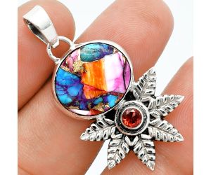 Kingman Orange Dahlia Turquoise and Garnet Pendant EXP01730 P-1425, 14x16 mm