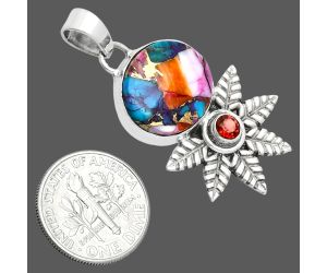 Kingman Orange Dahlia Turquoise and Garnet Pendant EXP01730 P-1425, 14x16 mm