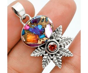 Kingman Orange Dahlia Turquoise and Garnet Pendant EXP01734 P-1425, 13x17 mm