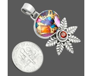 Kingman Orange Dahlia Turquoise and Garnet Pendant EXP01734 P-1425, 13x17 mm