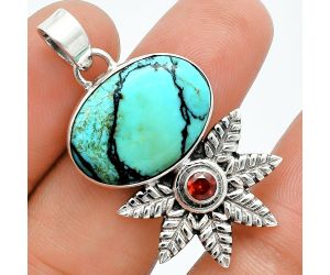 Lucky Charm Tibetan Turquoise and Garnet Pendant EXP01738 P-1425, 14x20 mm