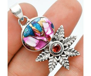 Kingman Pink Dahlia Turquoise and Garnet Pendant EXP01739 P-1425, 13x17 mm