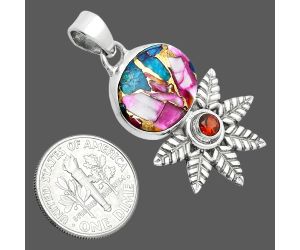 Kingman Pink Dahlia Turquoise and Garnet Pendant EXP01739 P-1425, 13x17 mm