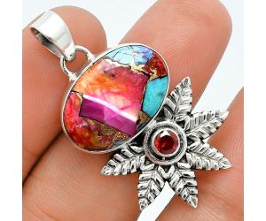 Kingman Orange Dahlia Turquoise and Garnet Pendant EXP01742 P-1425, 13x20 mm