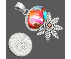 Kingman Orange Dahlia Turquoise and Garnet Pendant EXP01742 P-1425, 13x20 mm