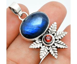 Blue Fire Labradorite and Garnet Pendant EXP01750 P-1425, 13x18 mm