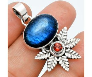 Blue Fire Labradorite and Garnet Pendant EXP01751 P-1425, 13x18 mm