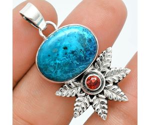 Shattuckite and Garnet Pendant EXP01757 P-1425, 14x19 mm