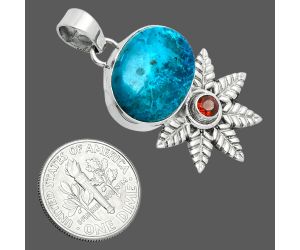 Shattuckite and Garnet Pendant EXP01757 P-1425, 14x19 mm