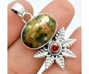 Turkish Rainforest Chrysocolla and Garnet Pendant EXP01759 P-1425, 13x19 mm