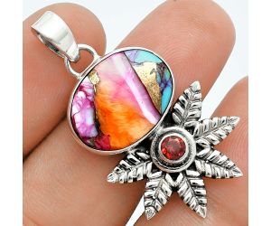 Kingman Orange Dahlia Turquoise and Garnet Pendant EXP01762 P-1425, 13x18 mm