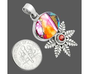 Kingman Orange Dahlia Turquoise and Garnet Pendant EXP01762 P-1425, 13x18 mm