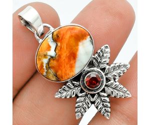 Spiny Oyster Turquoise and Garnet Pendant EXP01763 P-1425, 13x17 mm