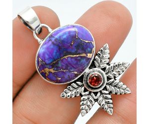 Copper Purple Turquoise and Garnet Pendant EXP01765 P-1425, 15x19 mm