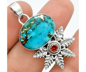 Kingman Copper Teal Turquoise and Garnet Pendant EXP01767 P-1425, 14x19 mm