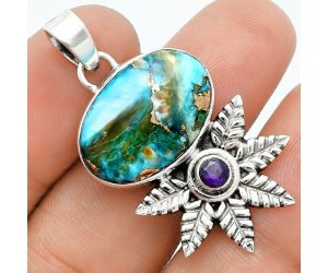 Spiny Oyster Turquoise and Amethyst Pendant EXP01777 P-1425, 14x20 mm