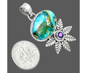 Spiny Oyster Turquoise and Amethyst Pendant EXP01777 P-1425, 14x20 mm