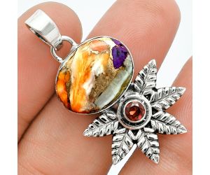 Spiny Oyster Turquoise and Garnet Pendant EXP01778 P-1425, 13x17 mm