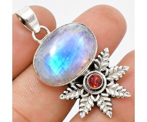 Rainbow Moonstone and Garnet Pendant EXP01782 P-1425, 15x20 mm