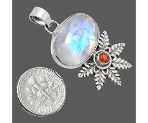 Rainbow Moonstone and Garnet Pendant EXP01782 P-1425, 15x20 mm