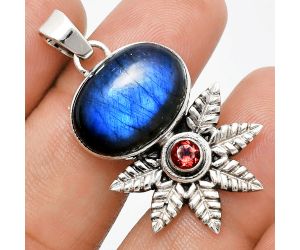 Blue Fire Labradorite and Garnet Pendant EXP01783 P-1425, 13x18 mm