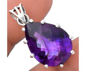 African Amethyst Checker Pendant EXP01787 P-1739, 15x20 mm