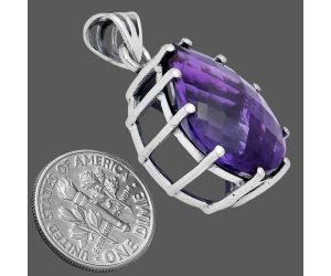 African Amethyst Checker Pendant EXP01788 P-1739, 15x20 mm