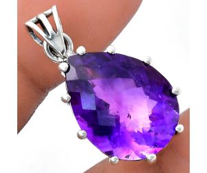 African Amethyst Checker Pendant EXP01789 P-1739, 15x20 mm