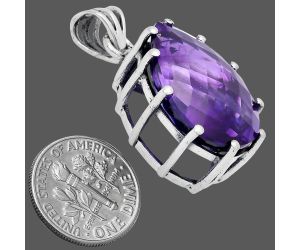 African Amethyst Checker Pendant EXP01790 P-1739, 15x20 mm