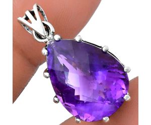 African Amethyst Checker Pendant EXP01801 P-1739, 15x20 mm