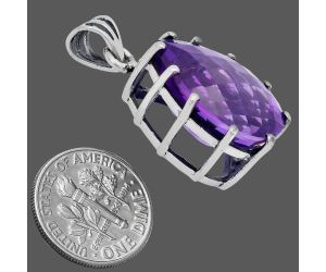 African Amethyst Checker Pendant EXP01813 P-1739, 15x20 mm