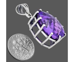 African Amethyst Checker Pendant EXP01814 P-1739, 15x20 mm