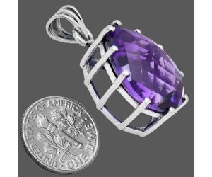 African Amethyst Checker Pendant EXP01819 P-1739, 15x20 mm