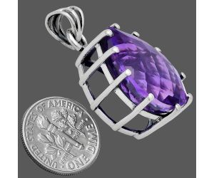 African Amethyst Checker Pendant EXP01823 P-1739, 15x20 mm