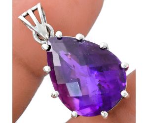 African Amethyst Checker Pendant EXP01824 P-1739, 15x20 mm