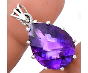 African Amethyst Checker Pendant EXP01828 P-1739, 15x20 mm