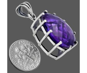 African Amethyst Checker Pendant EXP01830 P-1739, 15x20 mm