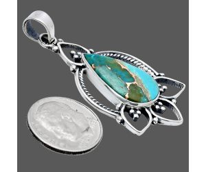 Kingman Copper Teal Turquoise Pendant EXP01902 P-1444, 12x20 mm