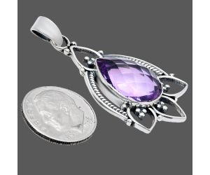 Amethyst Checker Briolette Pendant EXP01939 P-1444, 13x17 mm