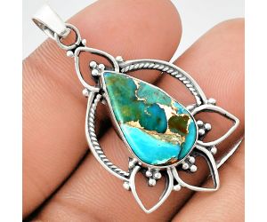 Kingman Copper Teal Turquoise Pendant EXP01944 P-1444, 12x21 mm