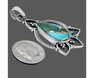 Kingman Copper Teal Turquoise Pendant EXP01944 P-1444, 12x21 mm