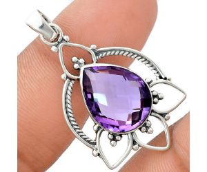 Amethyst Checker Briolette Pendant EXP01945 P-1444, 13x17 mm