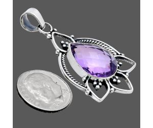 Amethyst Checker Briolette Pendant EXP01945 P-1444, 13x17 mm