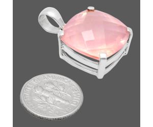 Rose Quartz Checker Pendant EXP01988 P-1013, 18x18 mm