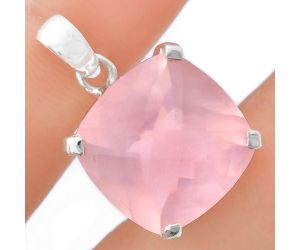 Rose Quartz Checker Pendant EXP01993 P-1013, 18x18 mm