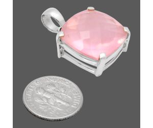 Rose Quartz Checker Pendant EXP01993 P-1013, 18x18 mm