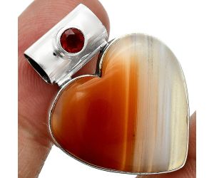 Lake Superior Agate and Garnet Pendant EXP02007 P-1300, 21x22 mm