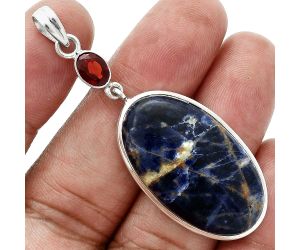 Sodalite and Garnet Pendant EXP02008 P-1098, 18x31 mm