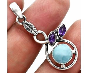 Larimar (Dominican Republic) and Amethyst Pendant EXP02012 T-1013, 8x8 mm