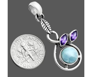 Larimar (Dominican Republic) and Amethyst Pendant EXP02012 T-1013, 8x8 mm